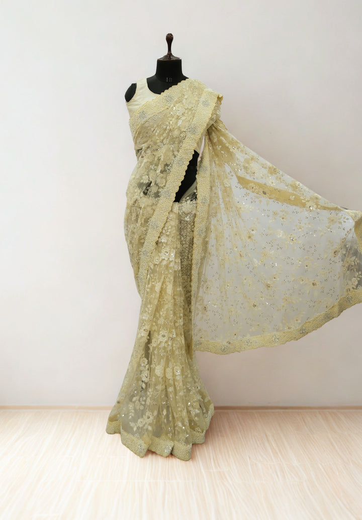 Cream designer saree