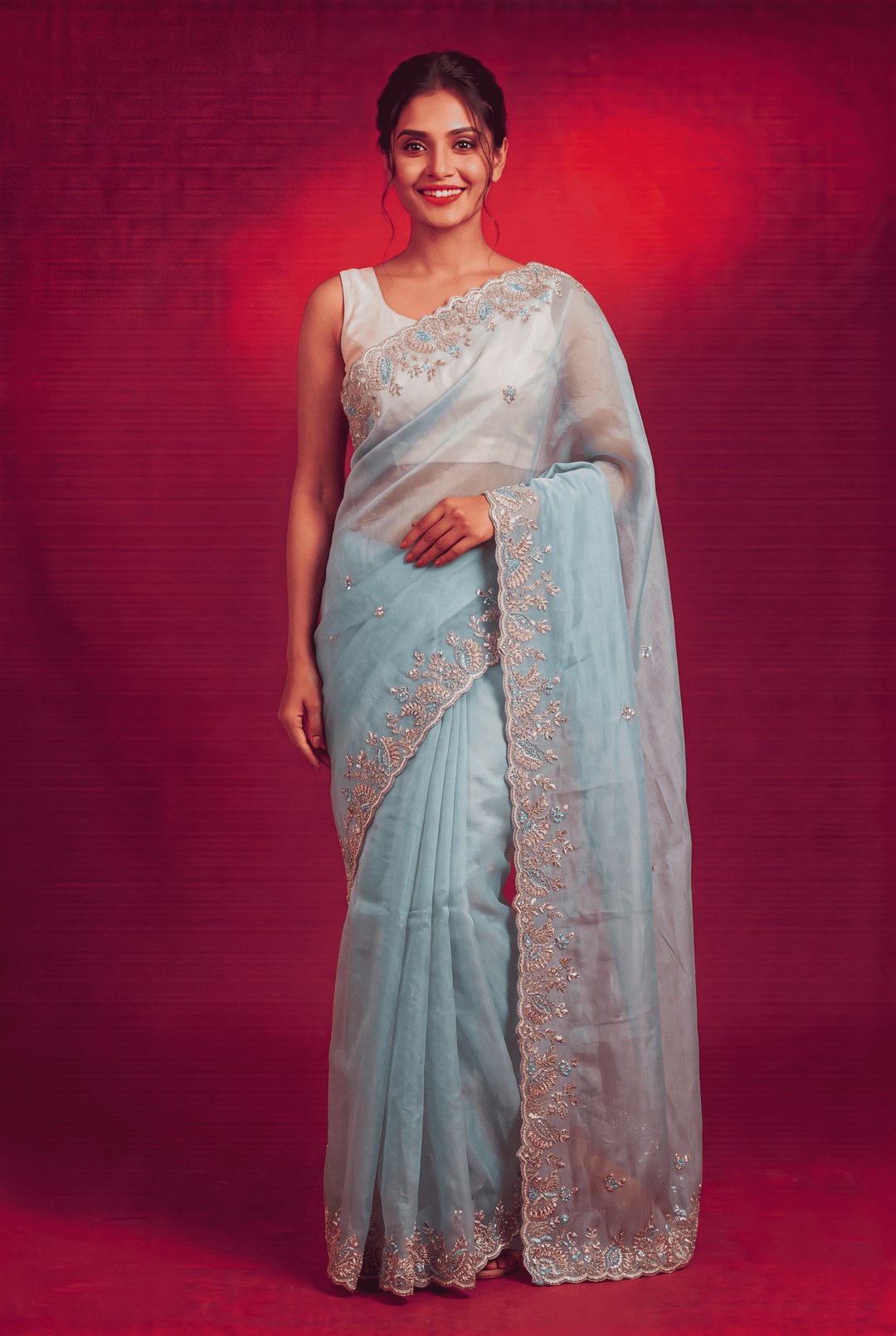 Sea Blue Designer Saree