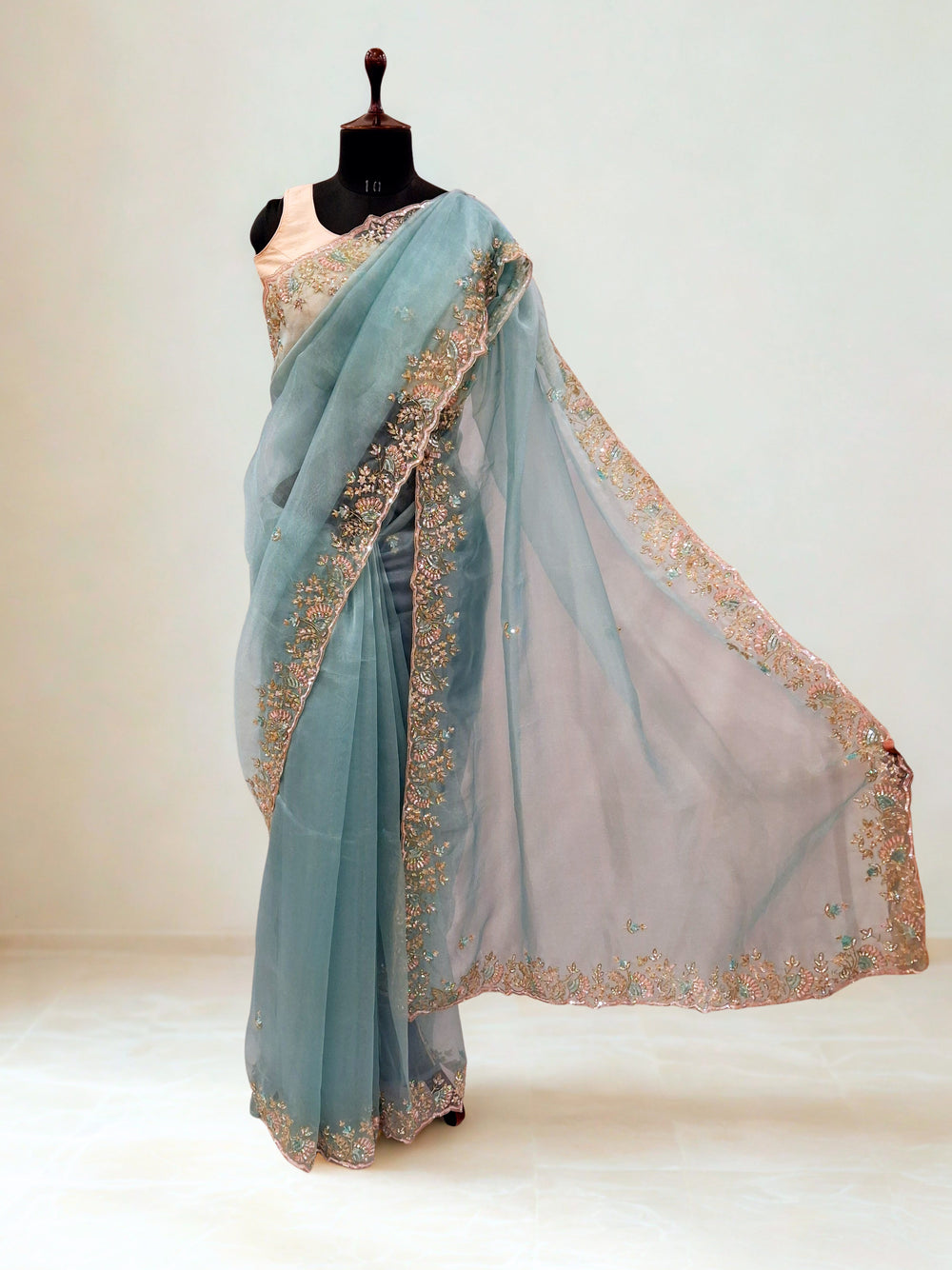 Sea Blue Designer Saree