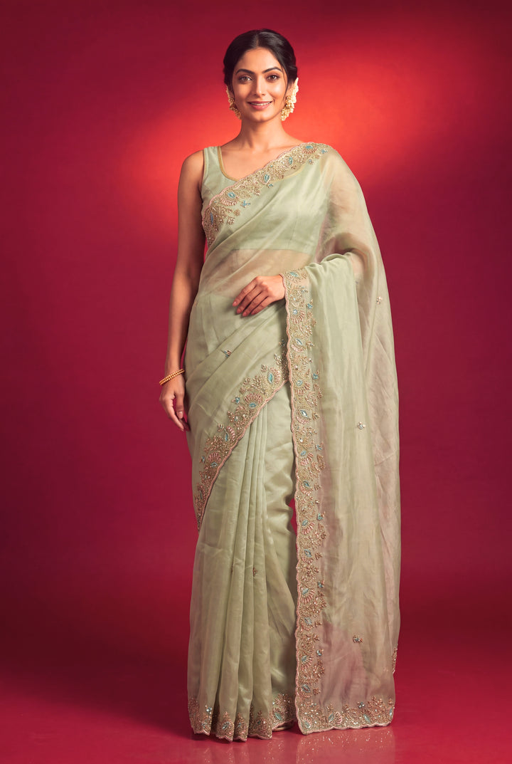 Pista Green Designer Saree