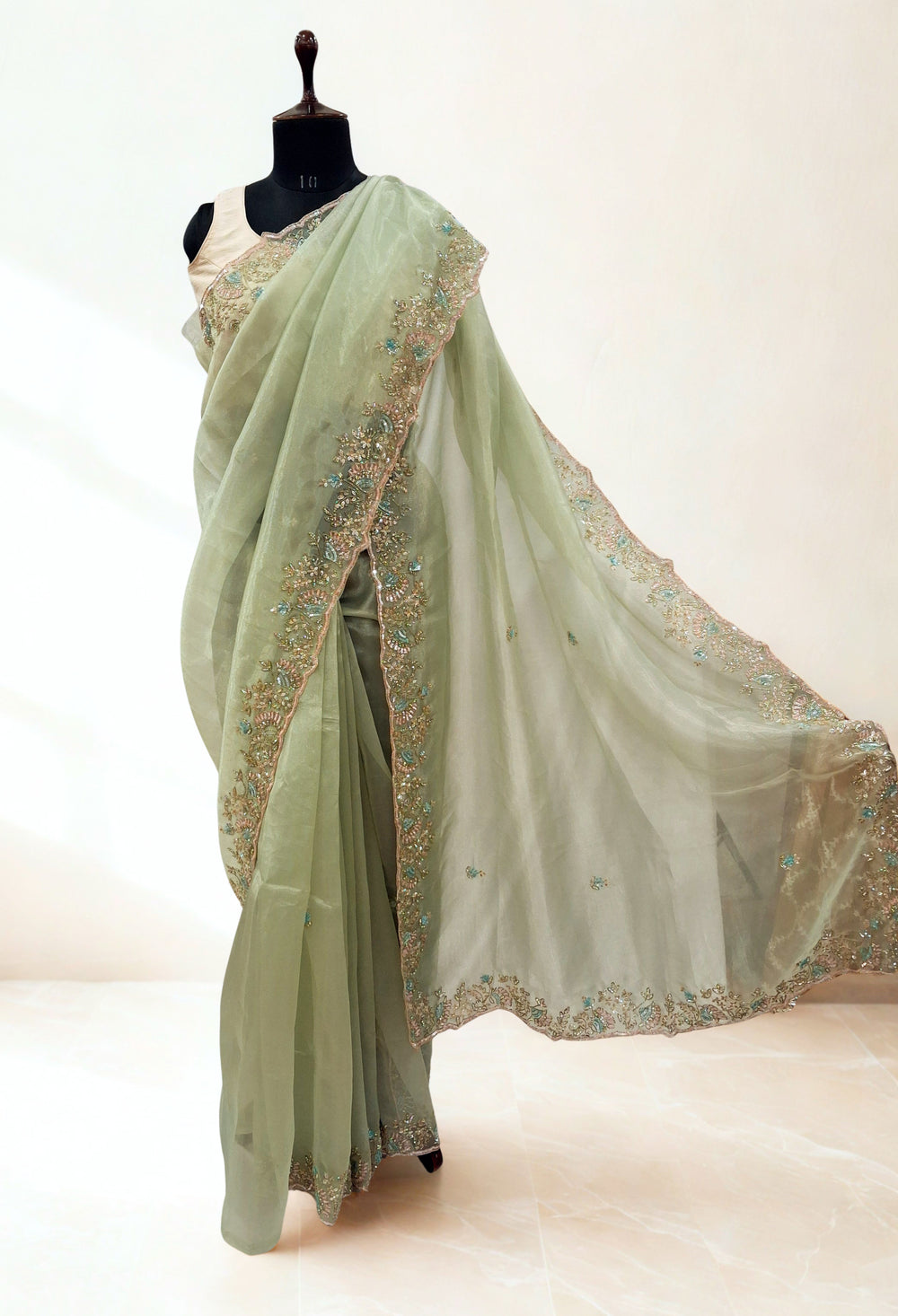 Pista Green Designer Saree