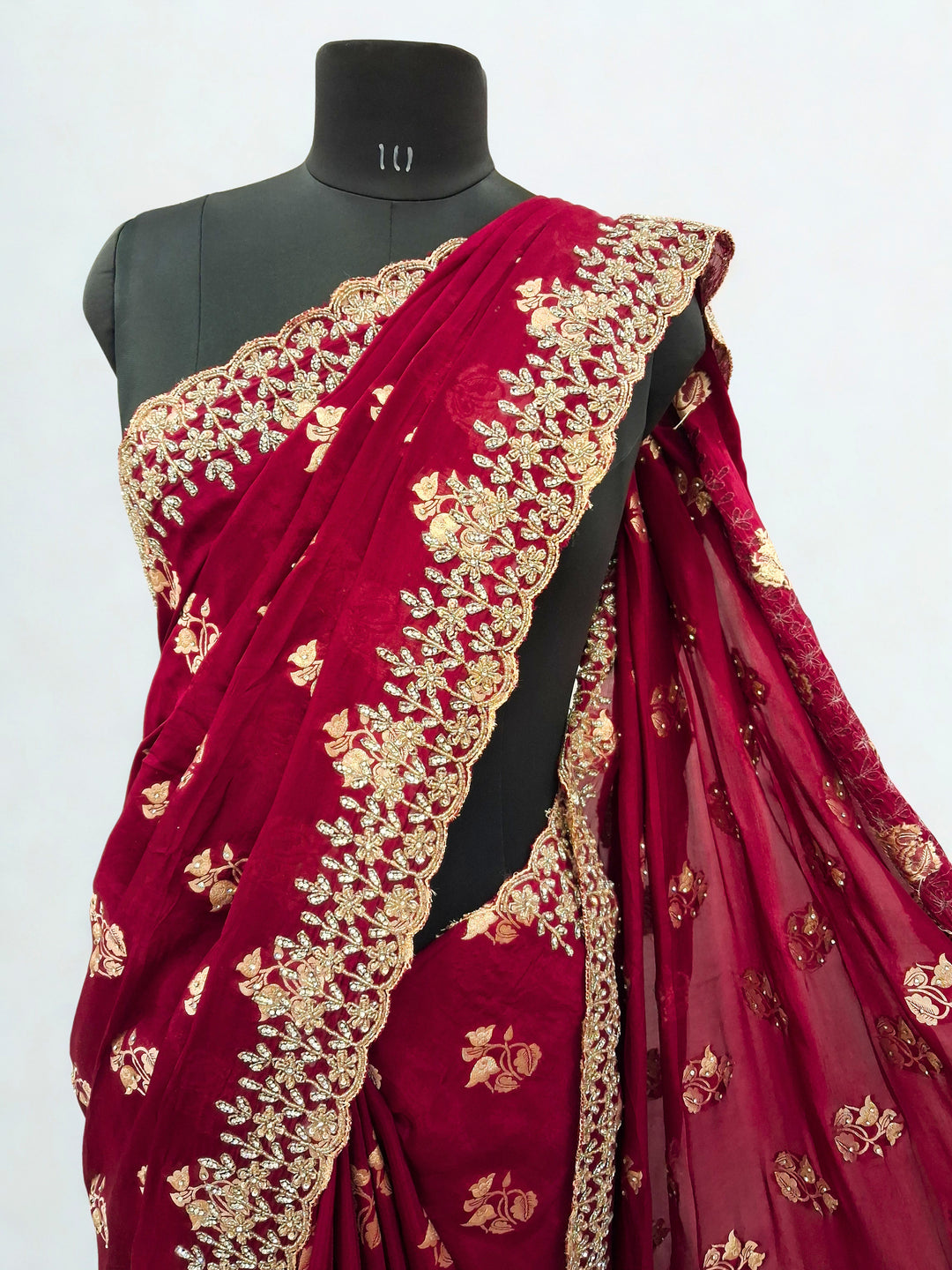 Maroon designer saree