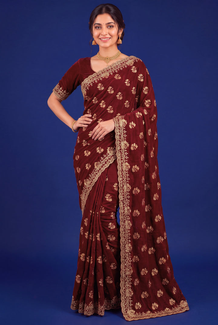 Maroon Designer Saree
