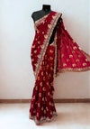Maroon designer saree