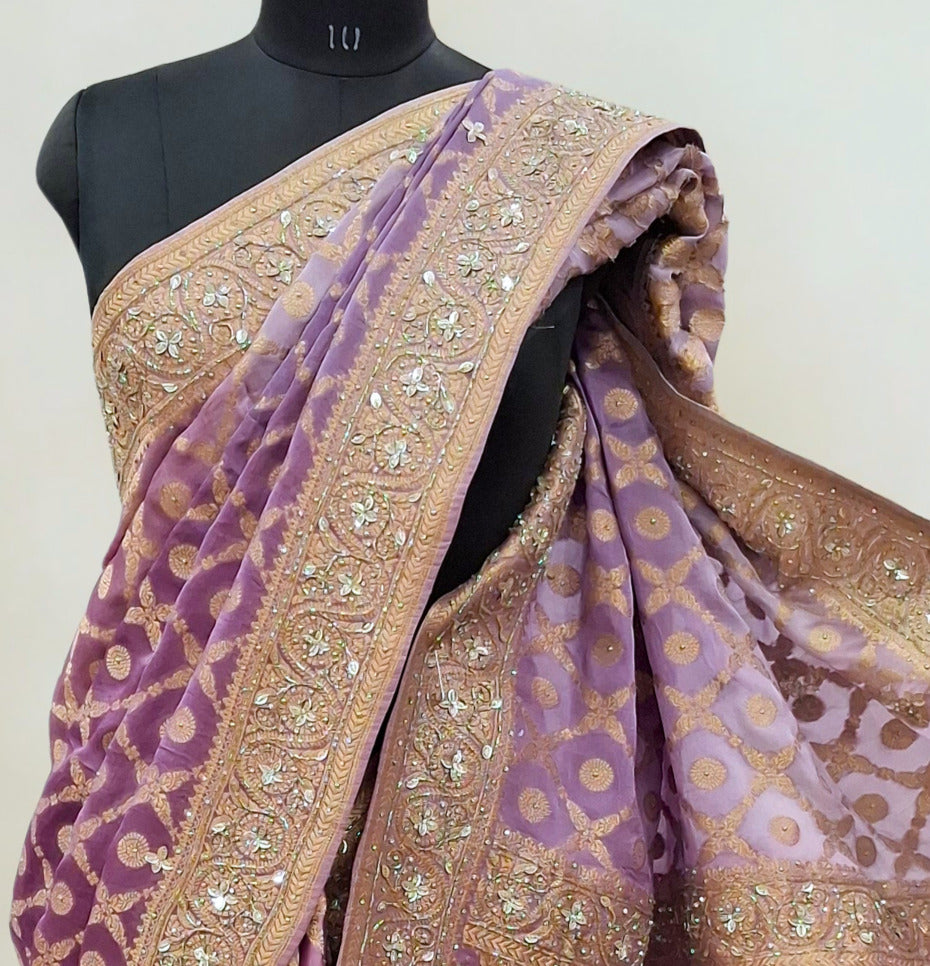 Mauve designer banarasi saree