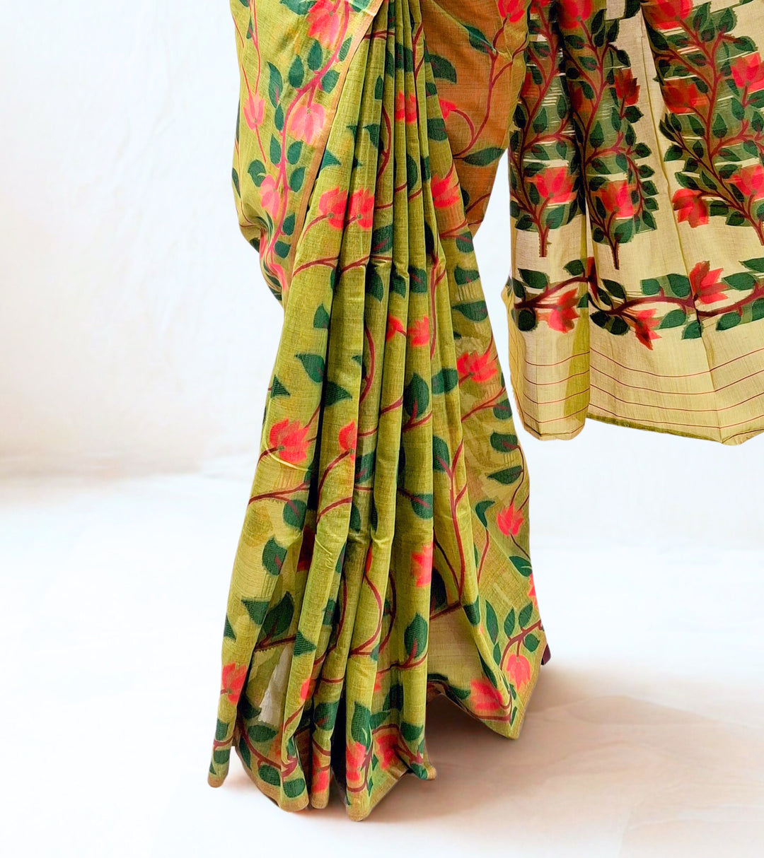 Pastel Parrot Green Pure Cotton Saree