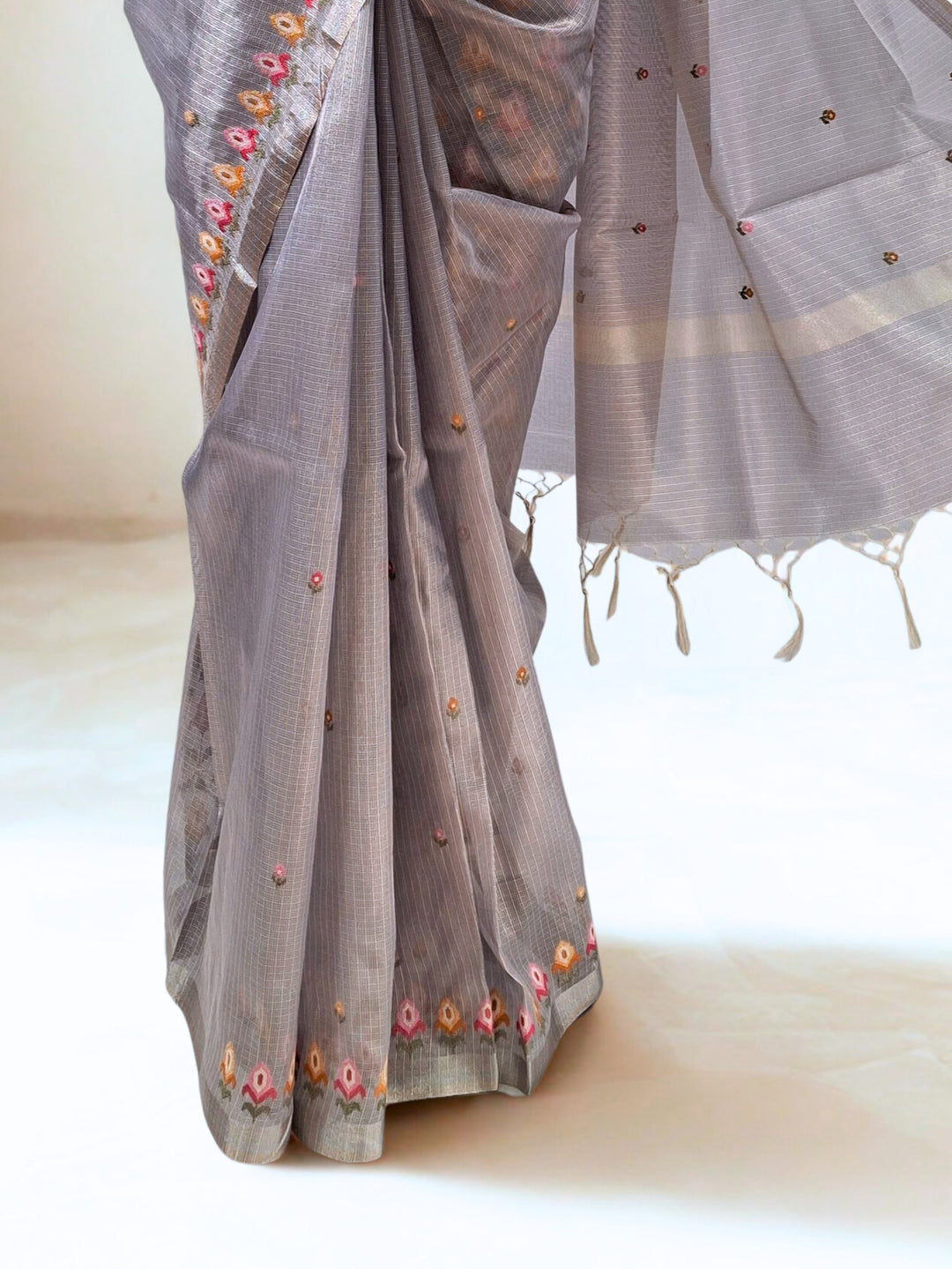 Smoky Grey Kota Doria Saree