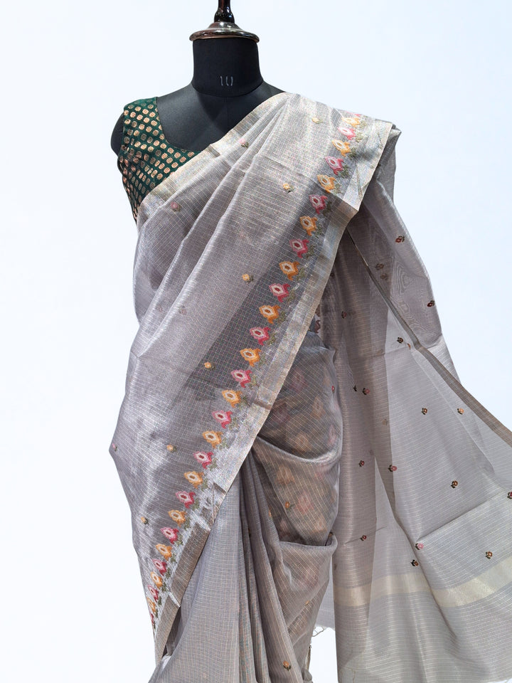 Smoky Grey Kota Doria Saree