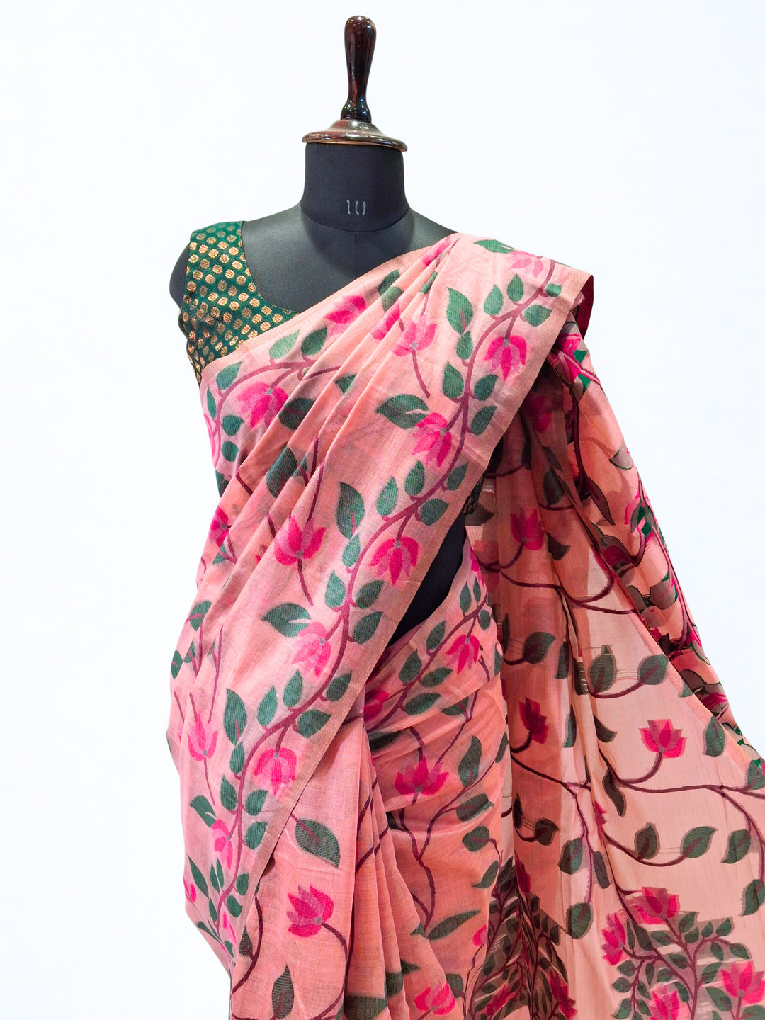 Pastel Peach Pink Pure Cotton Saree