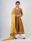 Olive Green Hand Block Print Kurta with Chiffon Dupatta