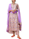 Lavender Hand Block Print Kurta with Chiffon Dupatta and  Pants