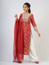 Red Hand Block Print Kurta with Kota Dupatta