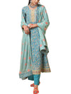 Sea Blue Hand Block Print Kurta with Chiffon Dupatta