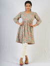 Grey Floral Hand Block Print Kurta