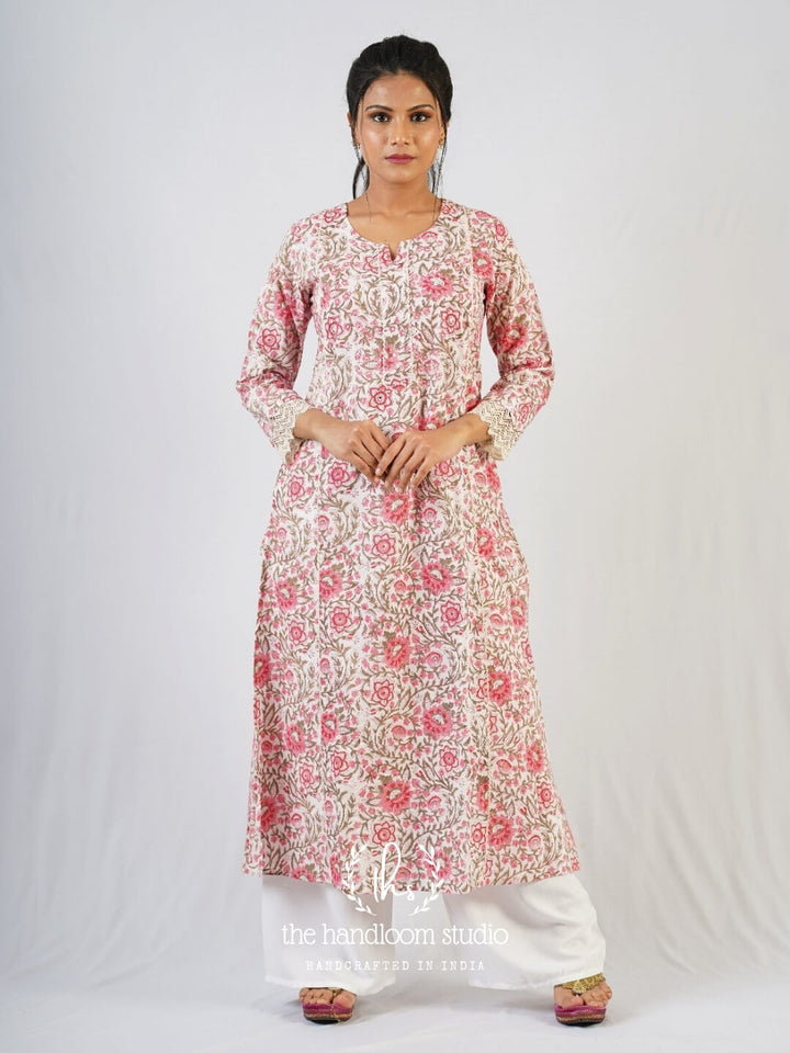 Floral handblocked printed kurta