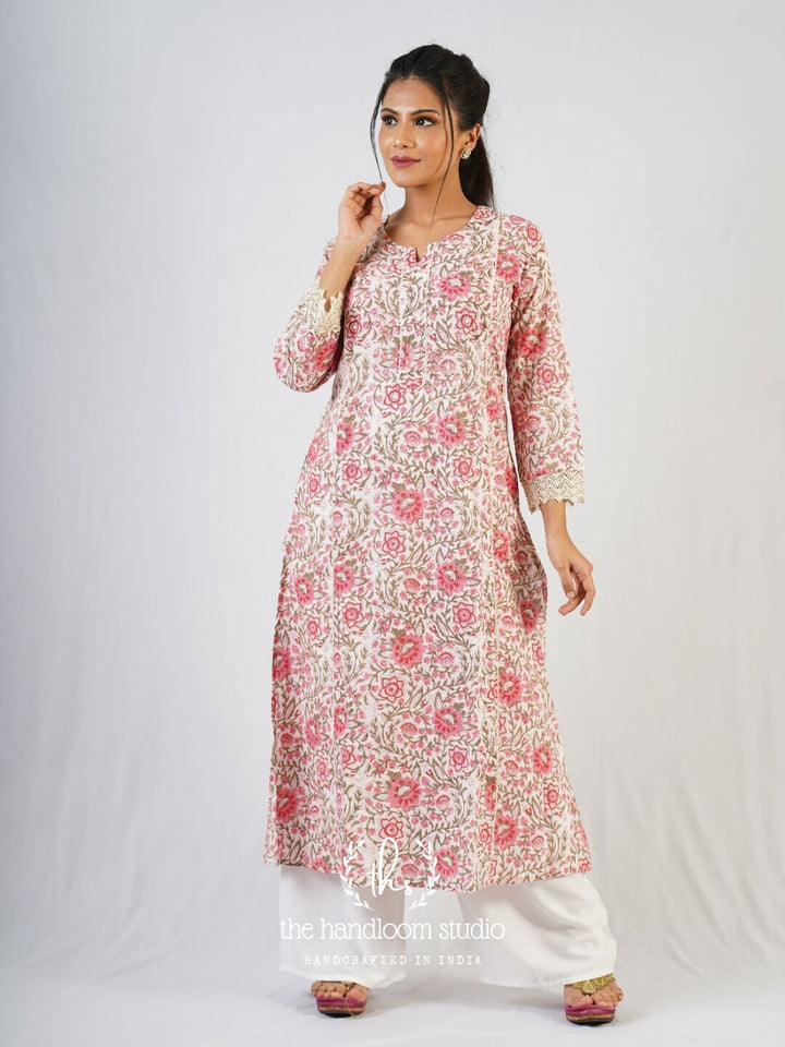 Floral handblocked printed kurta