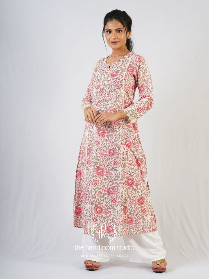 Floral handblocked printed kurta