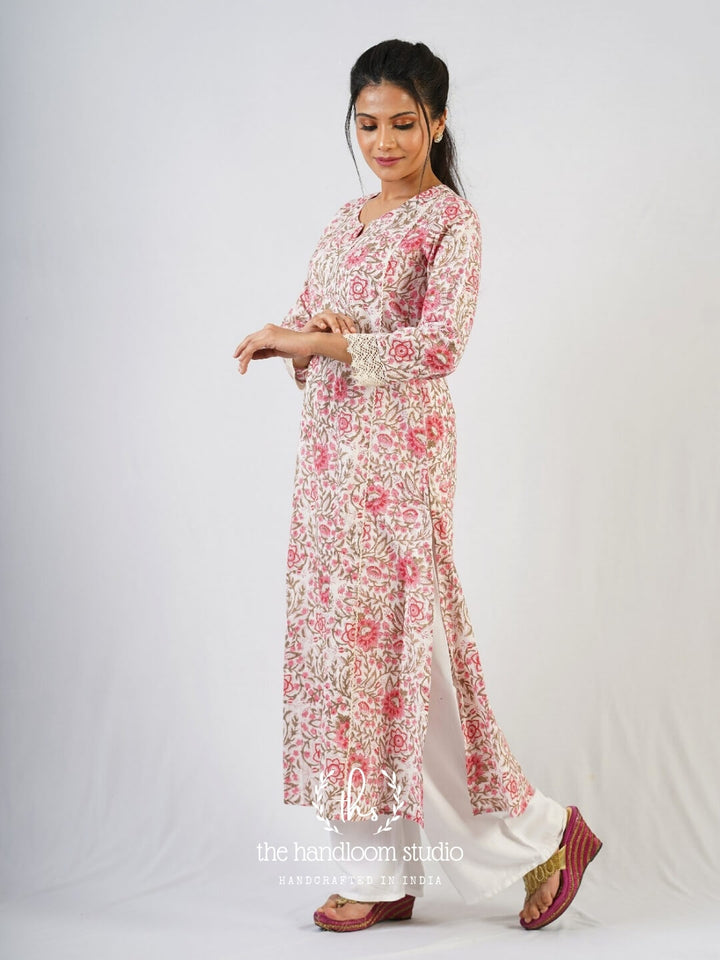 Floral handblocked printed kurta