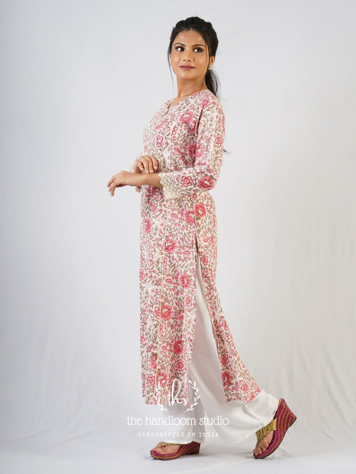 Floral handblocked printed kurta