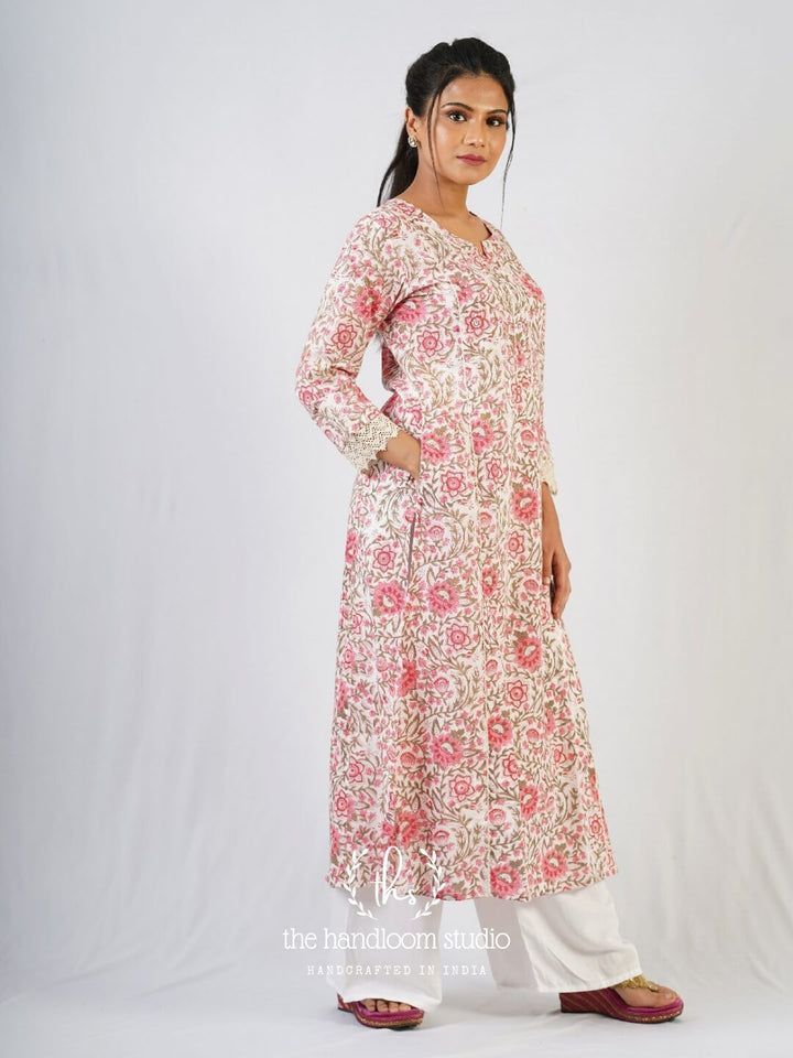 Floral handblocked printed kurta