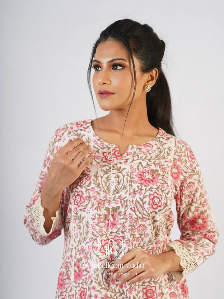 Floral handblocked printed kurta