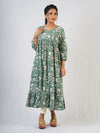 Green Hand Block Printed Long Kurta