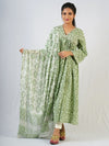 Pista Green Hand Block Print Kurta with Dupatta