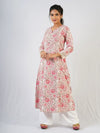Pink Hand Block Print Long Kurta
