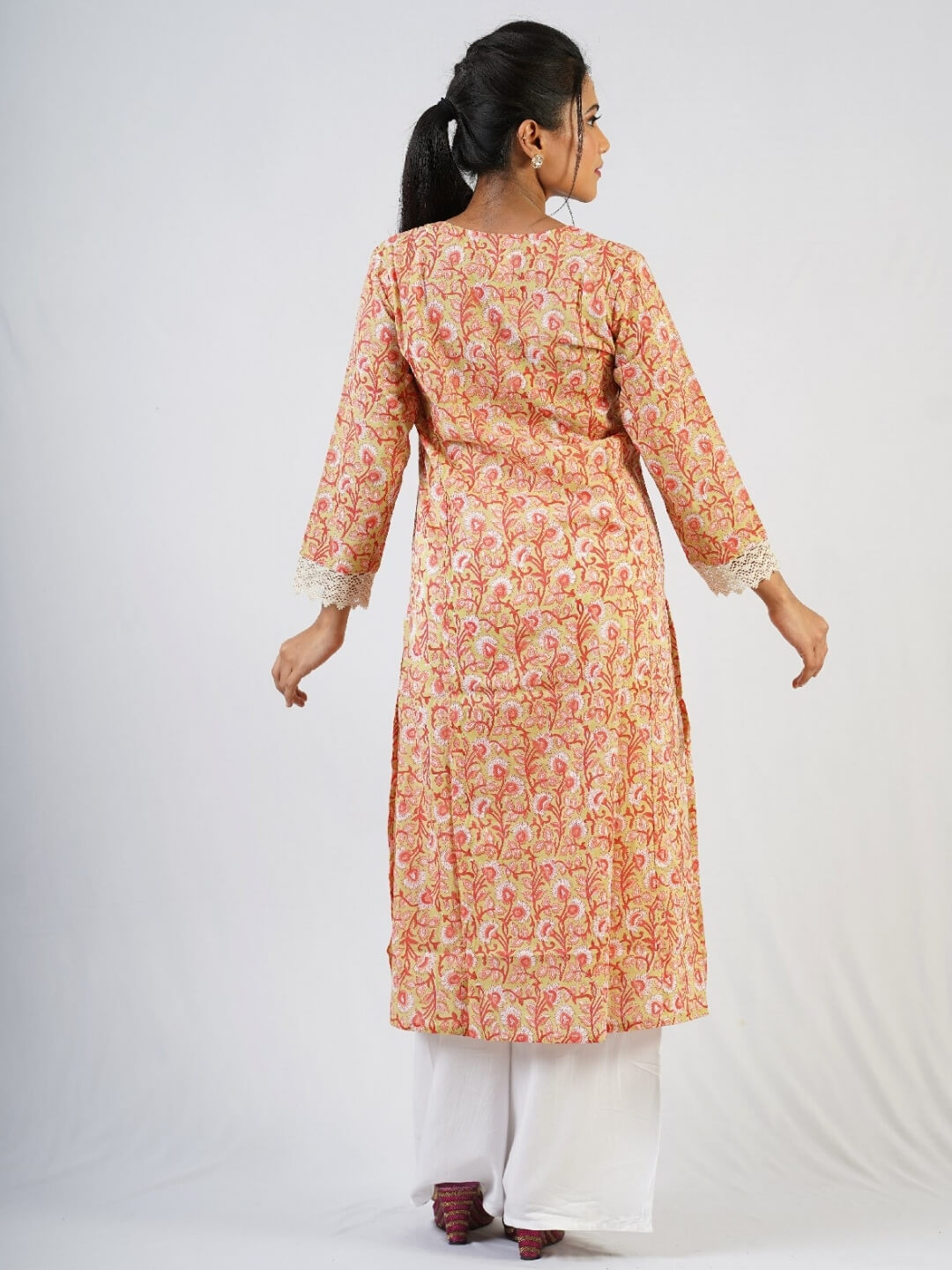 Orange Hand Block Printed Kurta