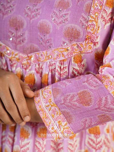 Lavender handblocked printed kurta