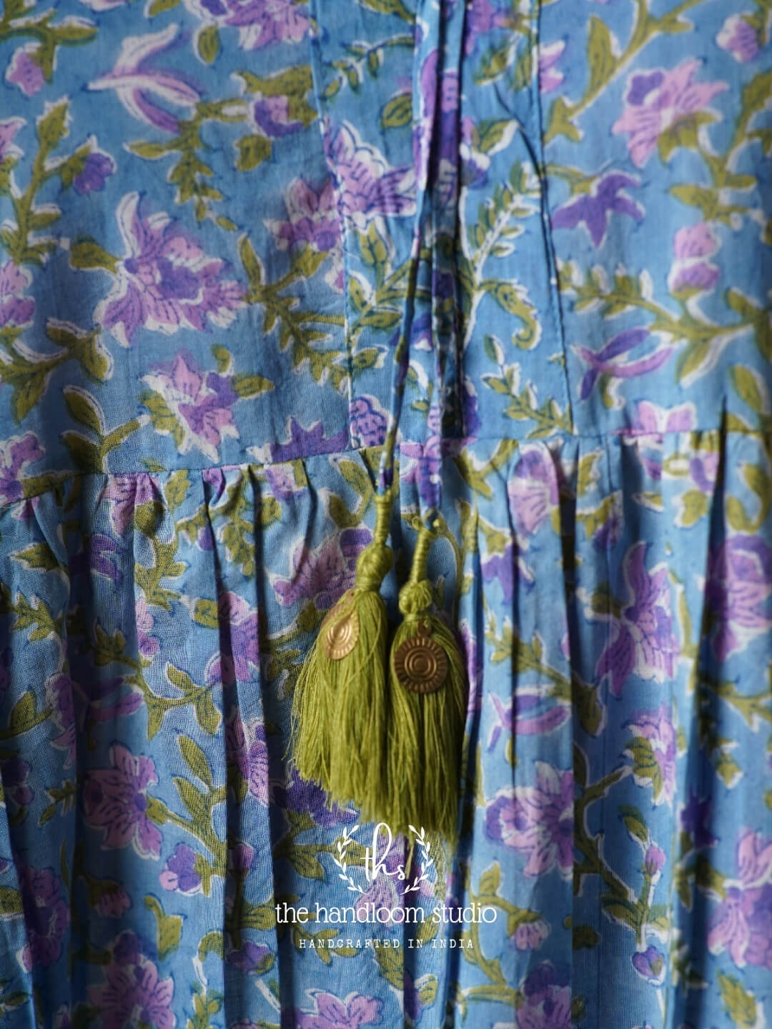 Lavender handblocked printed jamdani kurta