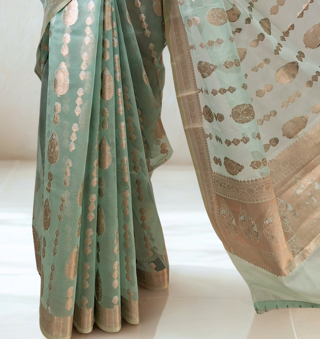 Mint Green Tissue Silk Saree