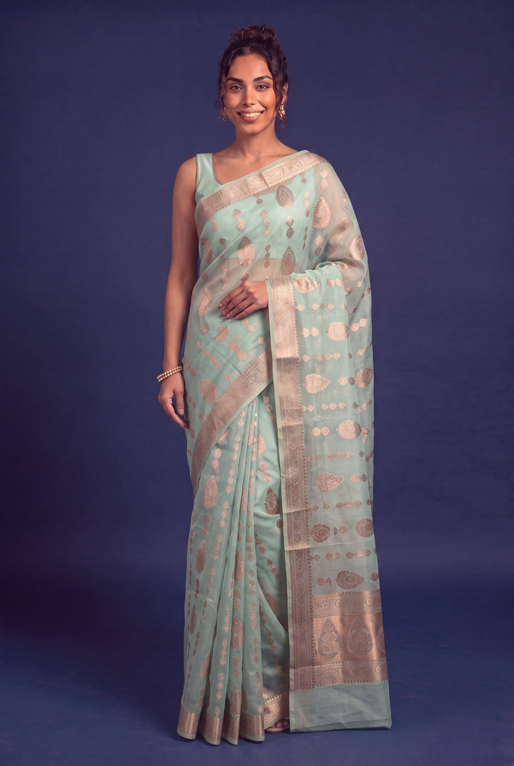 Mint Green Tissue Silk Saree