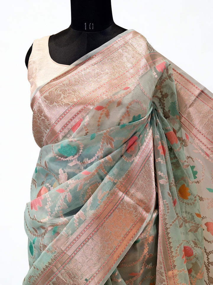 Pastel Mint Floral Tissue Saree