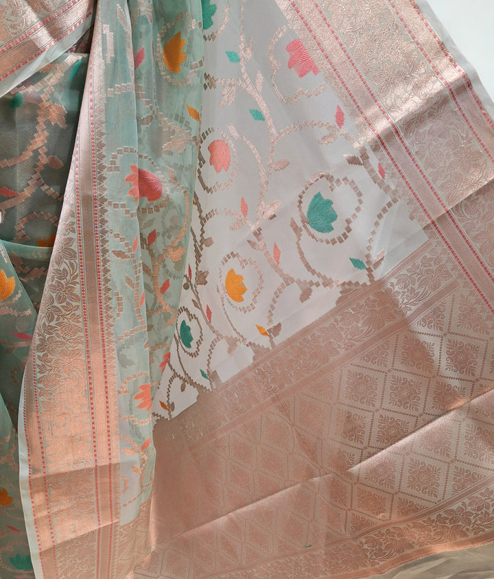 Pastel Mint Floral Tissue Saree