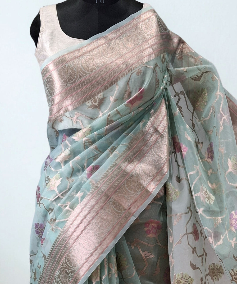 Pastel Sea Green Tissue Saree