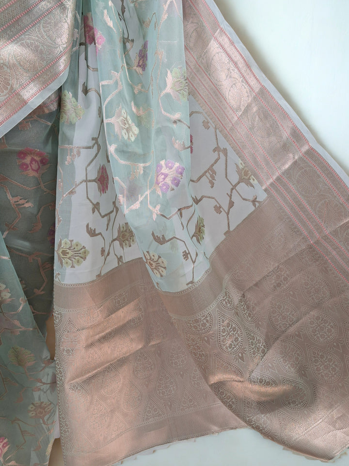 Pastel Sea Green Tissue Saree