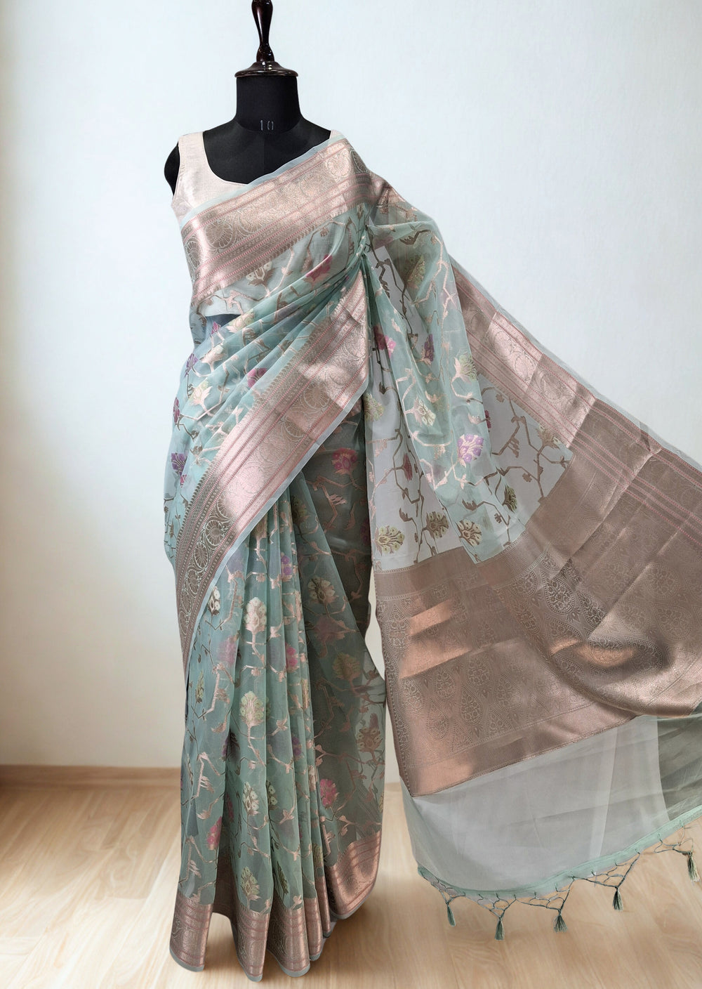 Pastel Sea Green Tissue Saree
