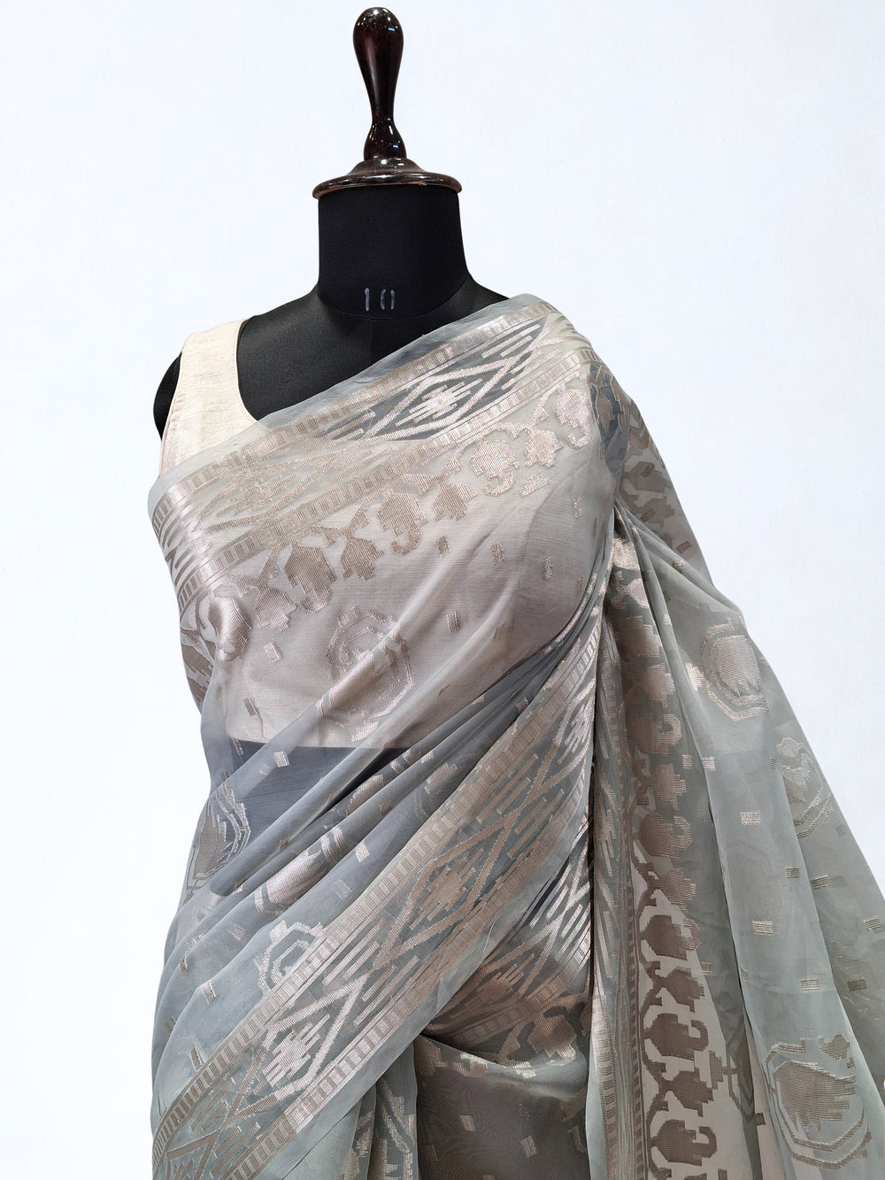 Silver Grey Tissue Silk Saree
