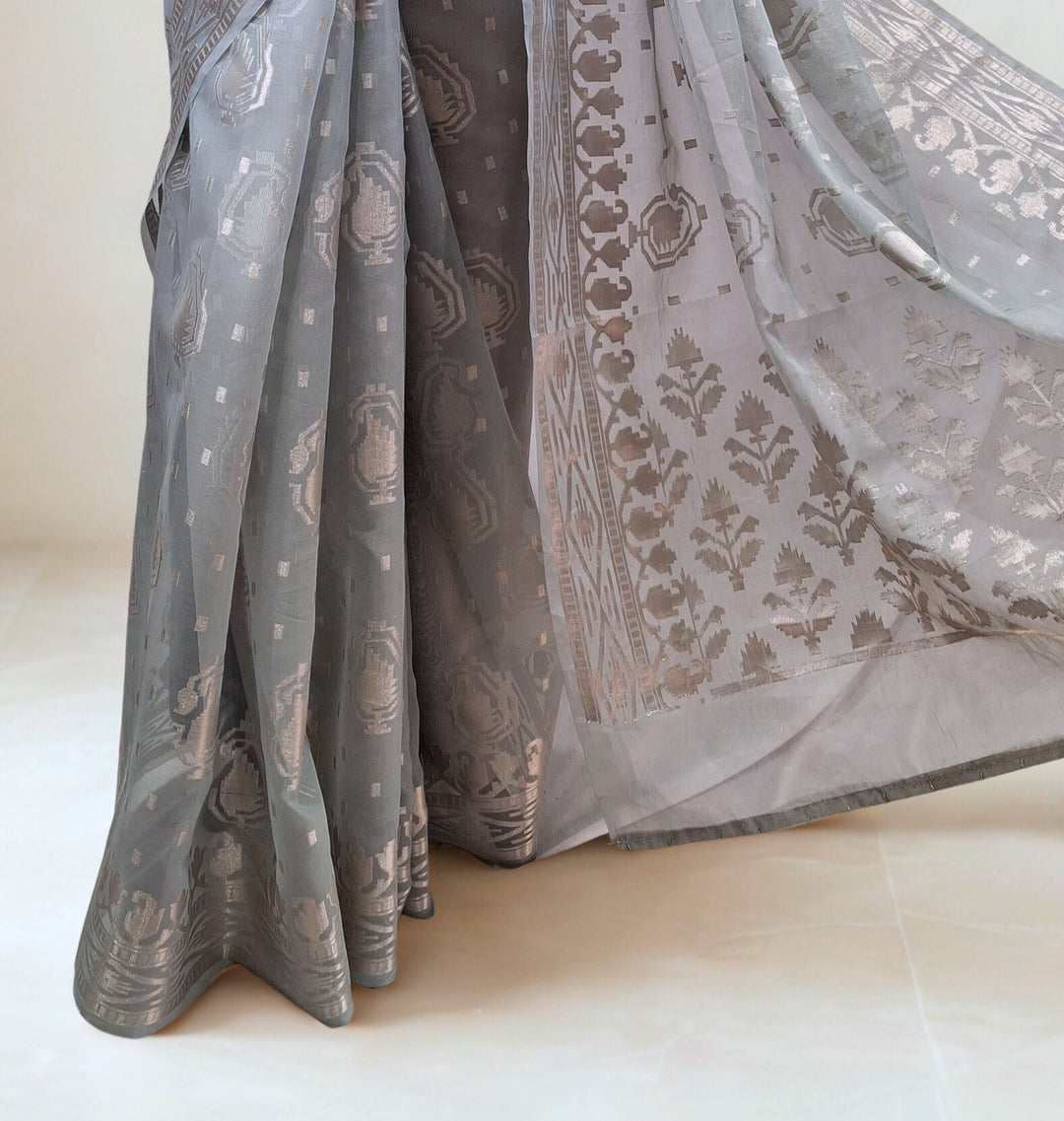 Silver Grey Tissue Silk Saree