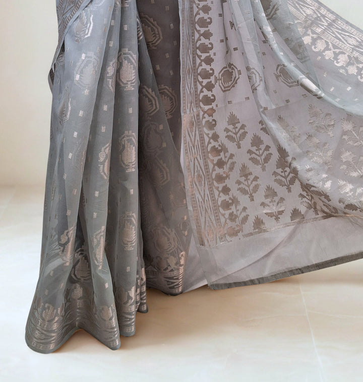 Silver Grey Tissue Silk Saree