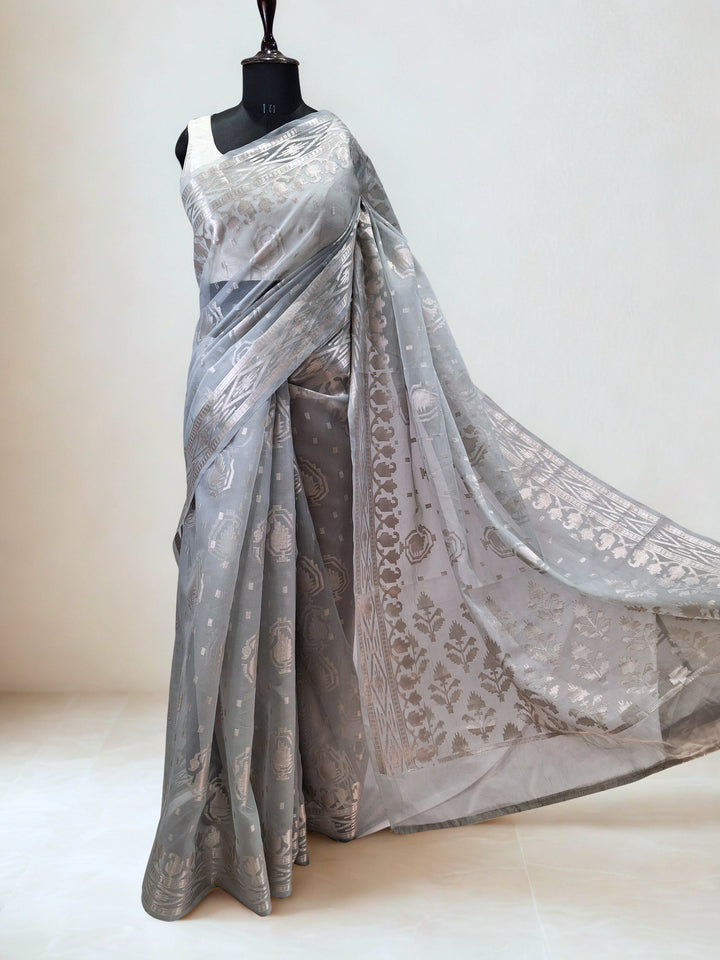 Silver Grey Tissue Silk Saree