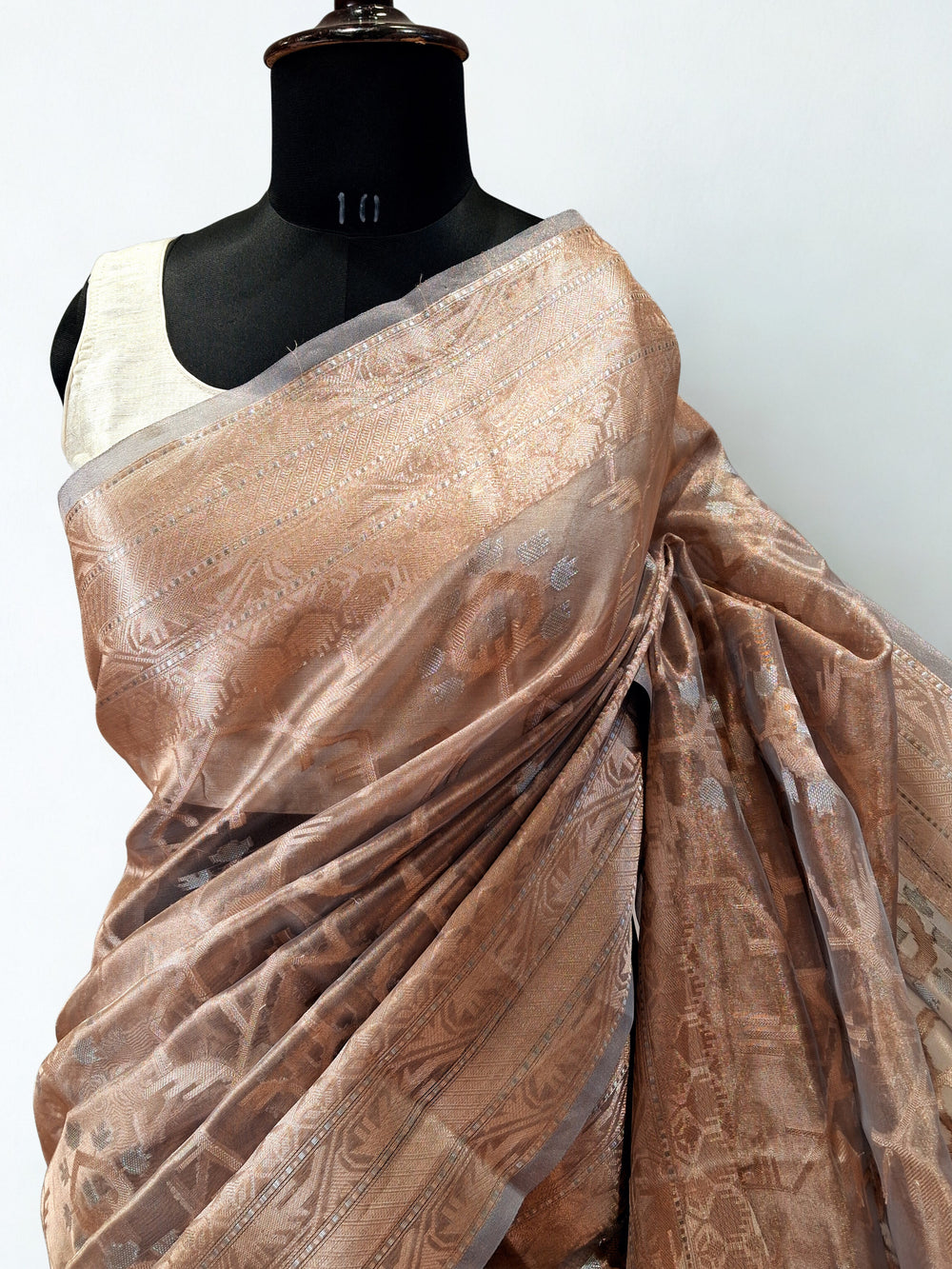 Metallic Peach Tissue Silk Saree