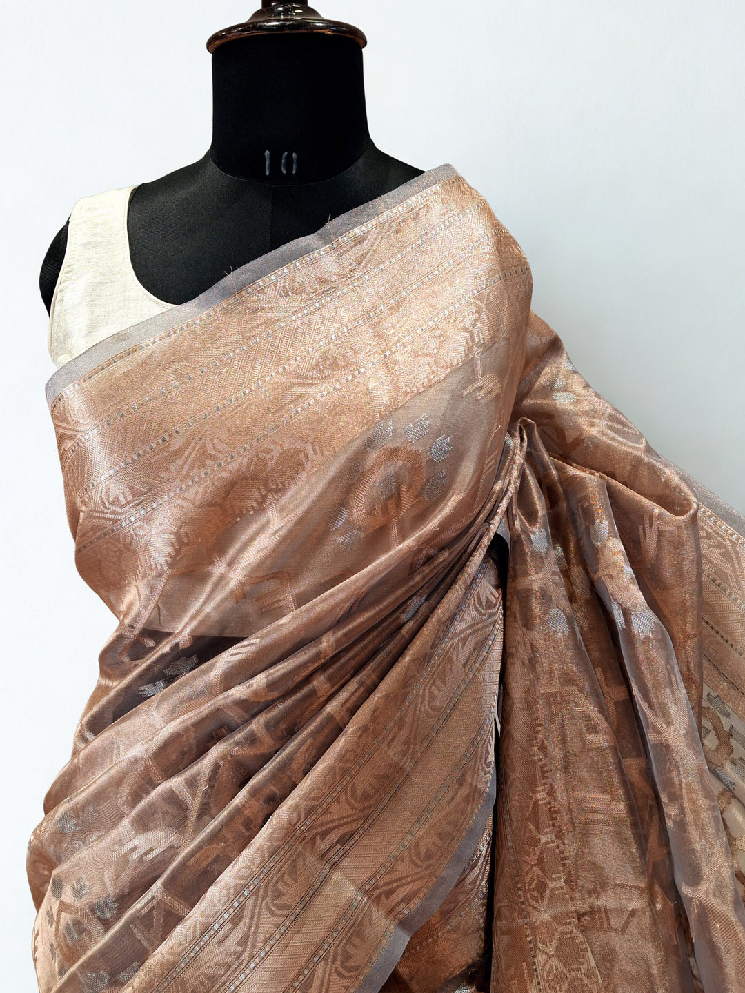 Metallic Peach Tissue Silk Saree