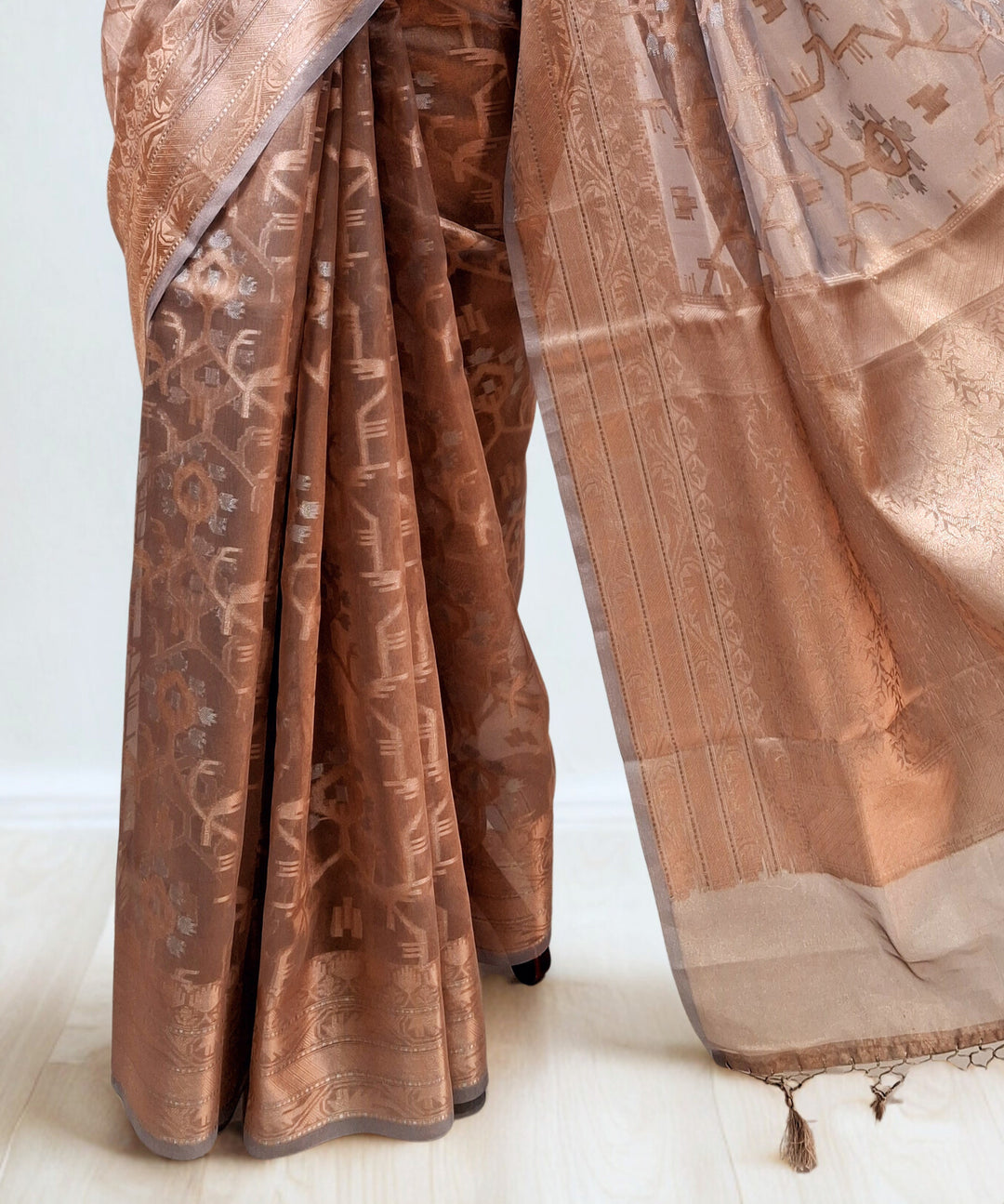 Metallic Peach Tissue Silk Saree