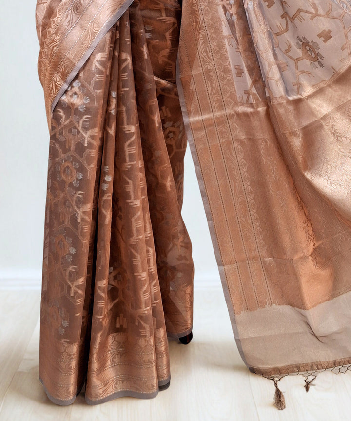 Metallic Peach Tissue Silk Saree