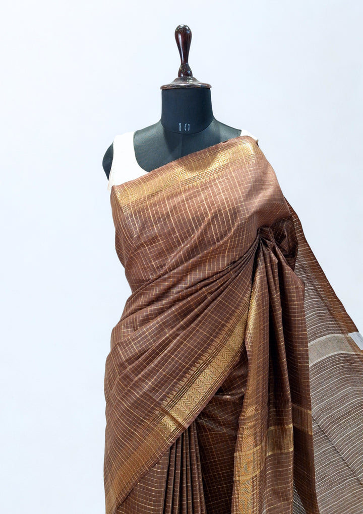 Chocolate brown semi tussar saree