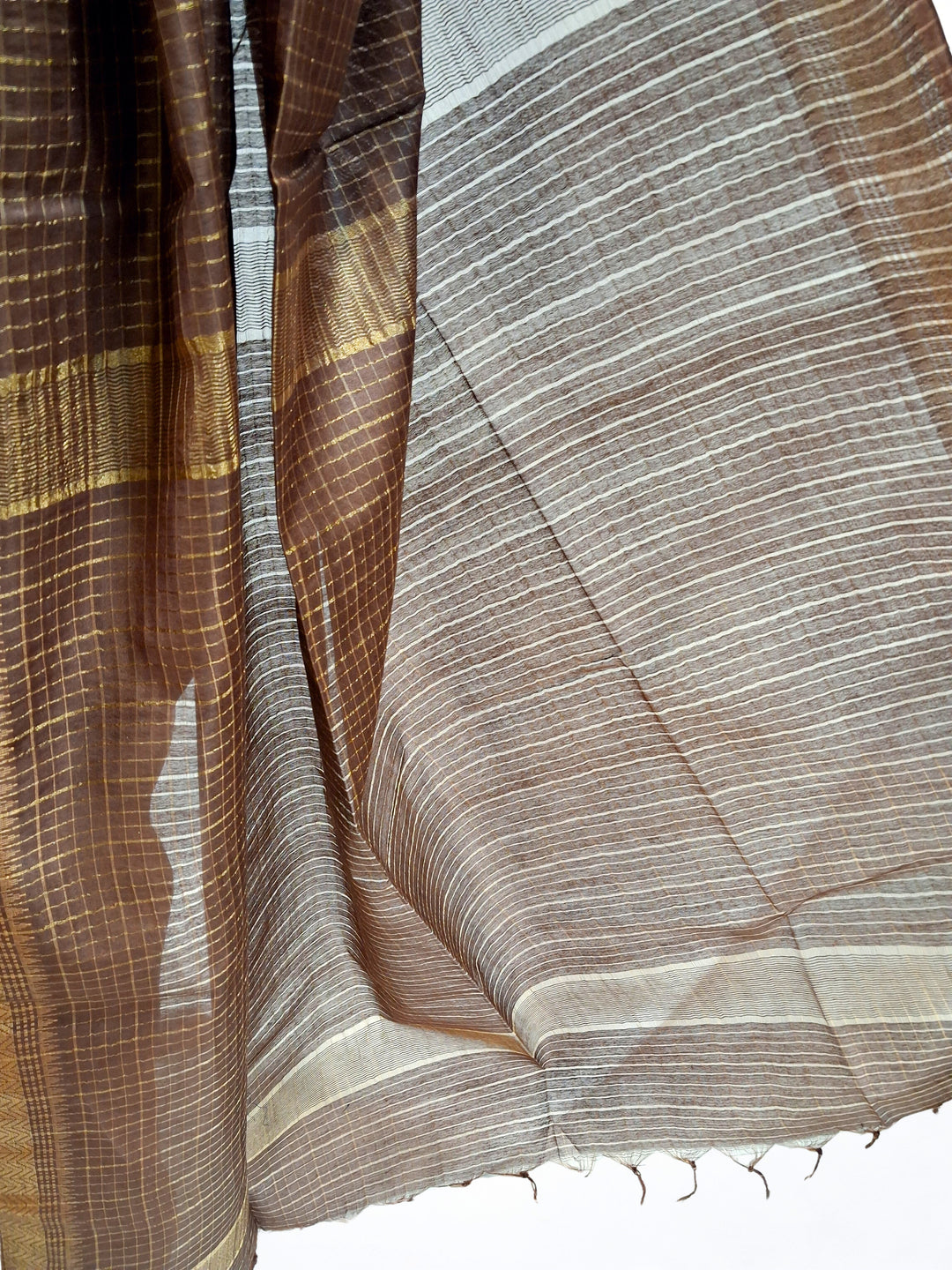 Chocolate brown semi tussar saree