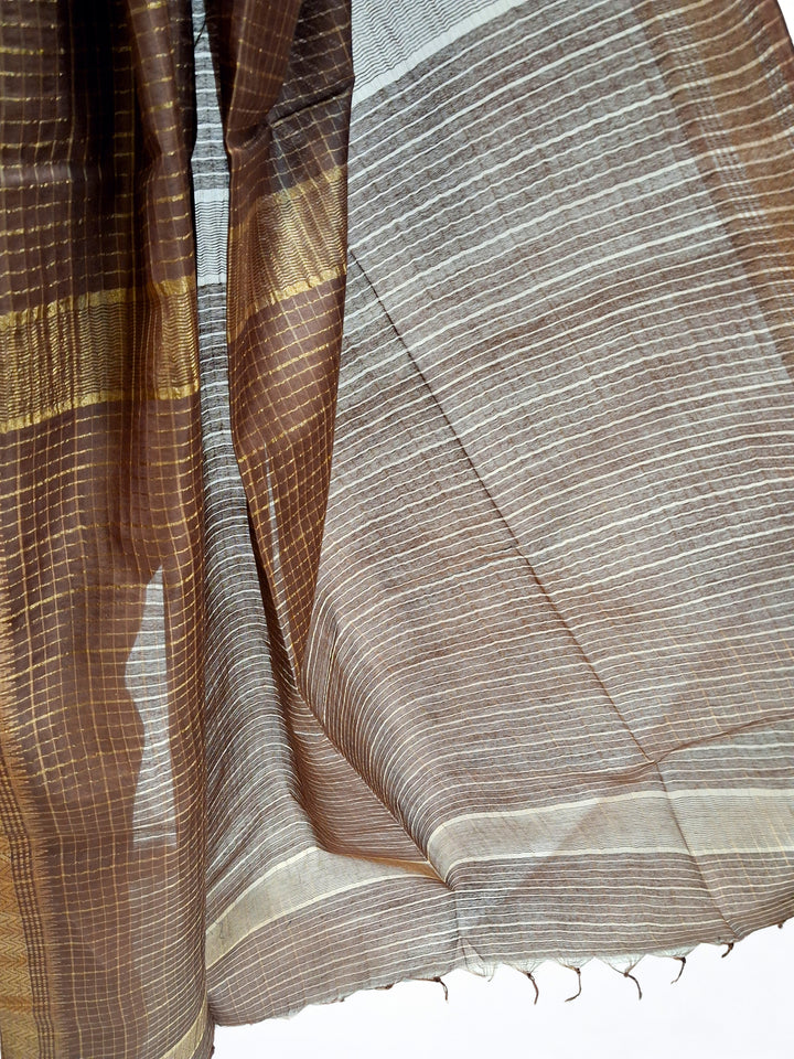 Chocolate brown semi tussar saree