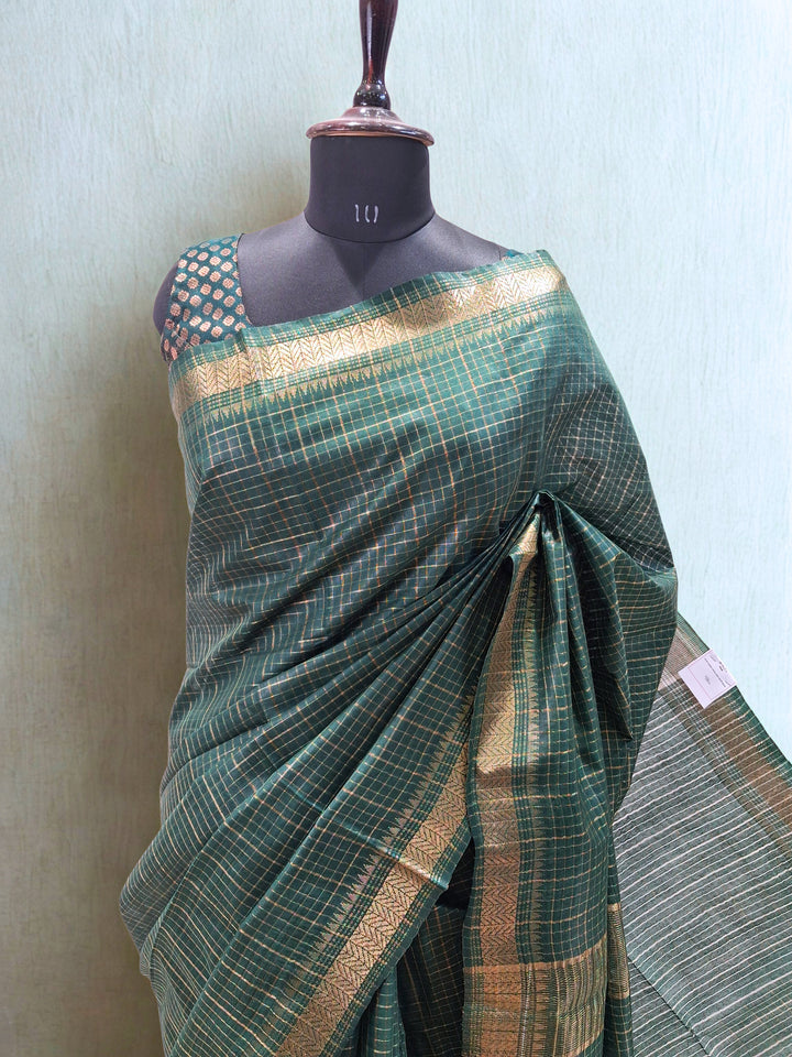 Bottle green semi tussur saree